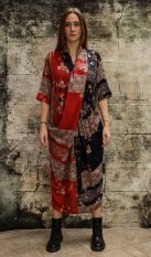 Шелковое платье в стиле кимоно , цвет красный
